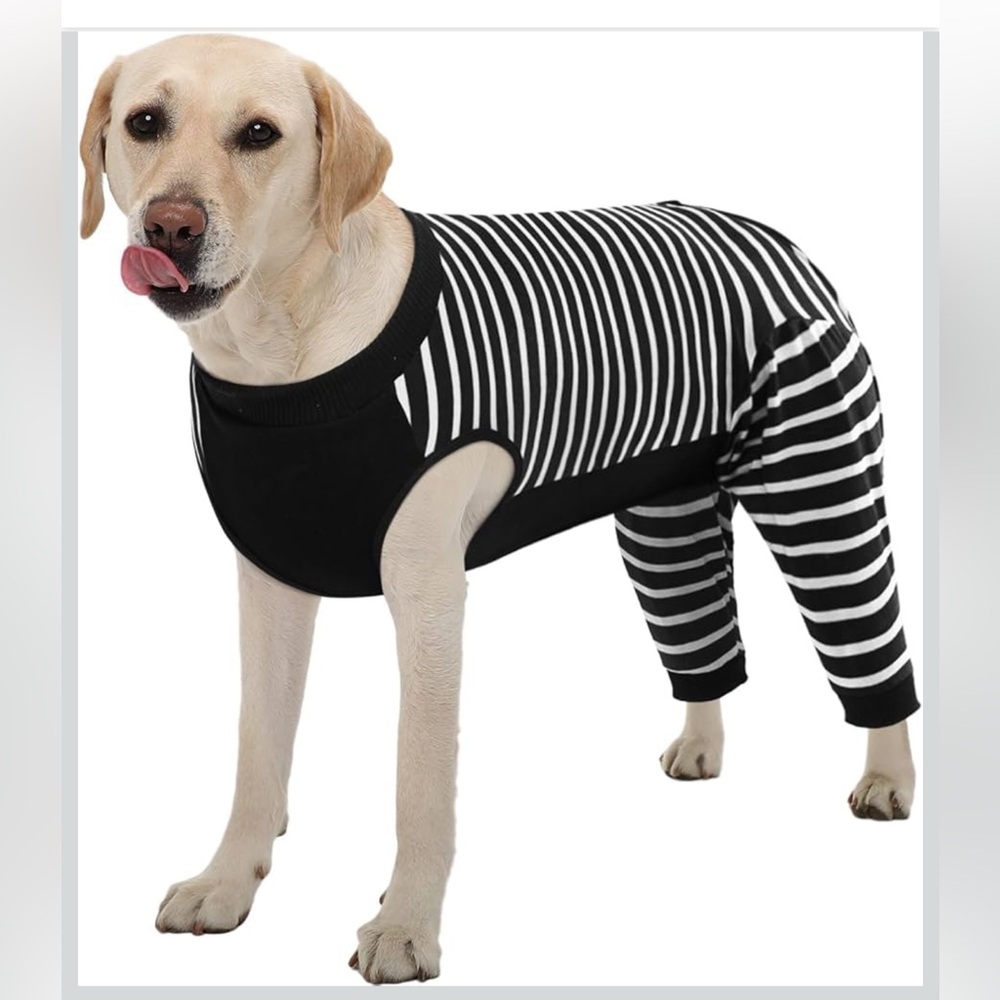 Kuoser Dog Recovery Suit for Post-Surgery NWT Black/White Striped Onesie Size XL